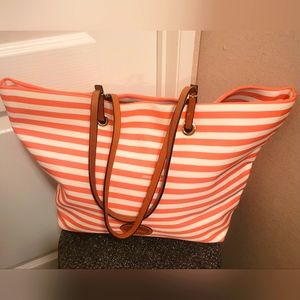 Dooney & Bourke Coral and White Striped Tote